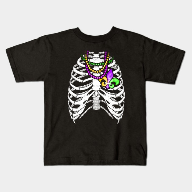 Mardi Gras Skeleton Kids T-Shirt by BDAZ